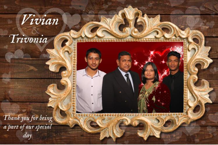 Rustic wedding photo booth print with decorative gold frame