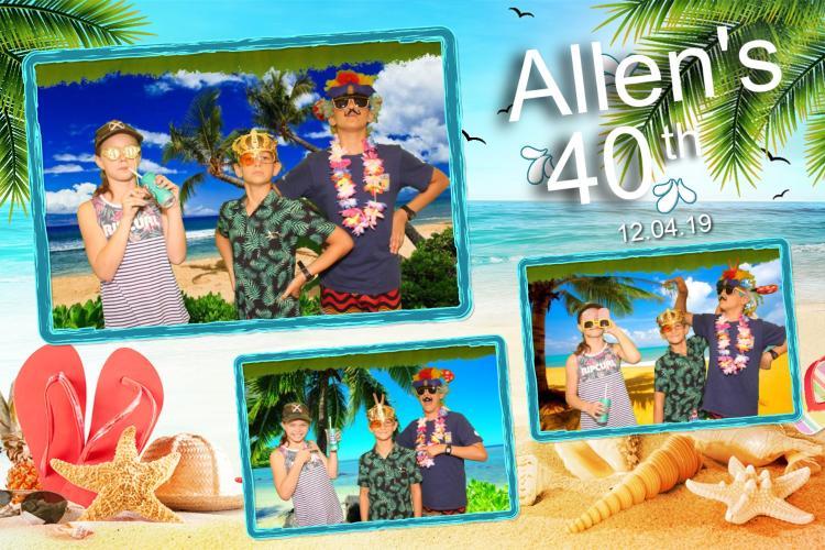 Tropical birthday photo booth print layout with colourful props